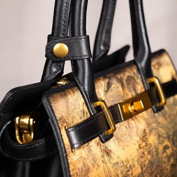 Ostrich Print Leather Messenger Tote - Image 2