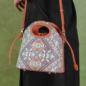 Croc Print Leather Bucket Tote