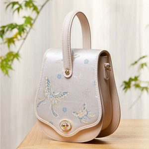 Ostrich Print Leather Mini Satchel