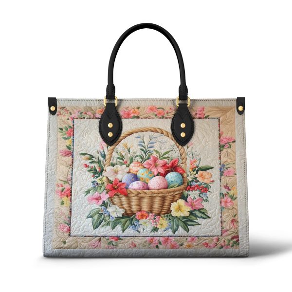 Ostrich Print Leather Shopper Tote