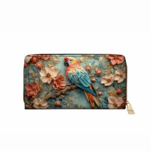 Leather Clutch Purse With Wristlet Strap Handle Macaw Majesty