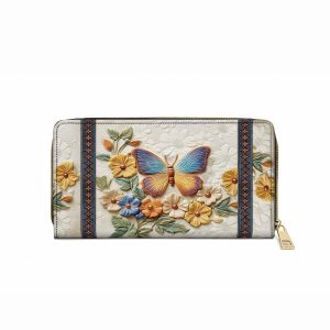 Leather Clutch Purse With Wristlet Strap Handle Butterfly Enchantment