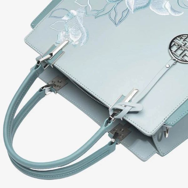 Embroidery Leather Magnolia Crossbody Tote Bag Women Handbag - Image 4