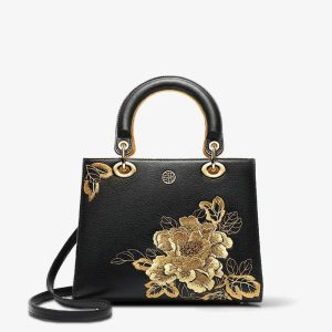 Ostrich Print Leather Crossbody Tote