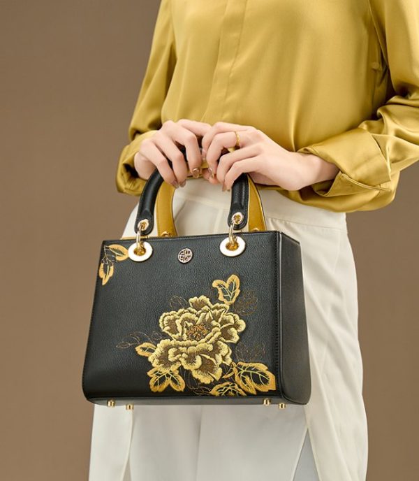Ostrich Print Leather Crossbody Tote - Image 6